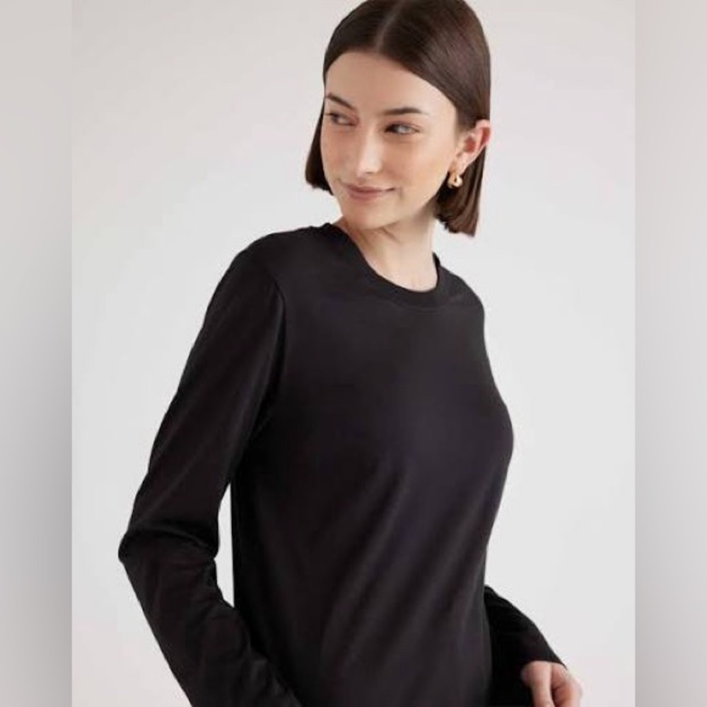 New with tags Quince Cotton Modal Relaxed Long Sleeve Tee Black Sz Large women - Picture 3 of 5